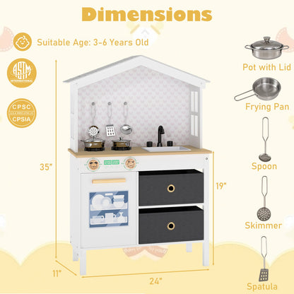 Kids Play Kitchen Children Toy Kitchen Playset with 2 Stoves and Rotation Knobs, White Play Kitchen Sets at Gallery Canada