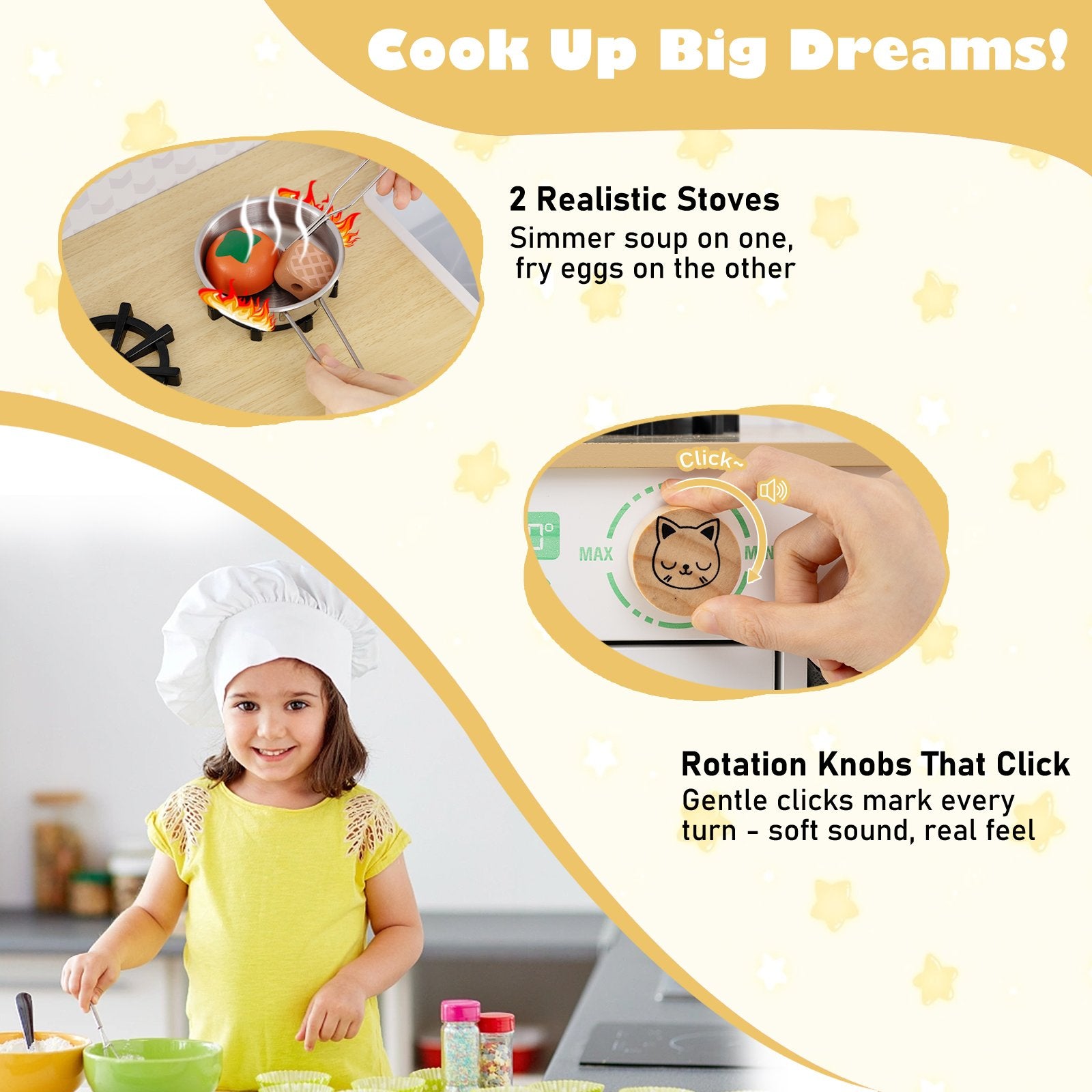 Kids Play Kitchen Children Toy Kitchen Playset with 2 Stoves and Rotation Knobs, White Play Kitchen Sets at Gallery Canada