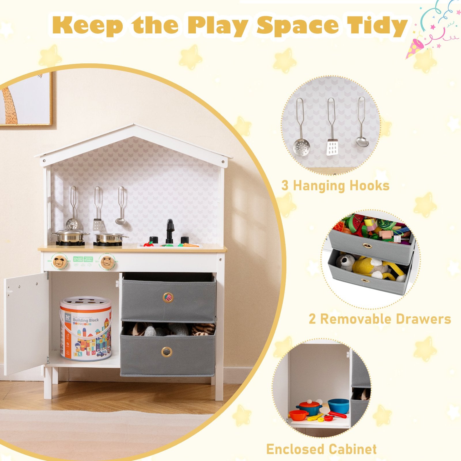 Kids Play Kitchen Children Toy Kitchen Playset with 2 Stoves and Rotation Knobs, White Play Kitchen Sets at Gallery Canada