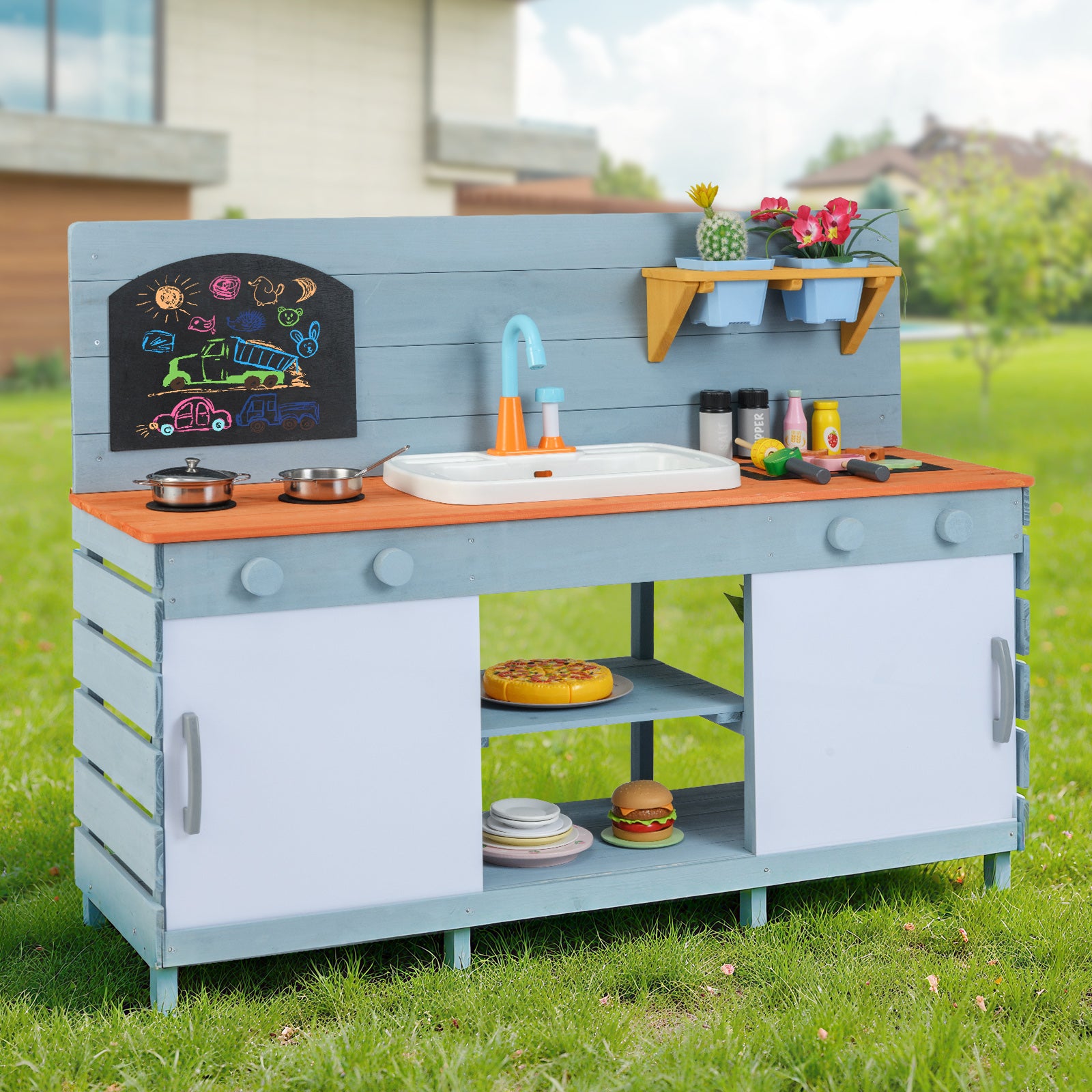Kids Play Kitchen Set with Stoves for Boys Girls Aged 3-8, Blue Play Kitchen Sets at Gallery Canada