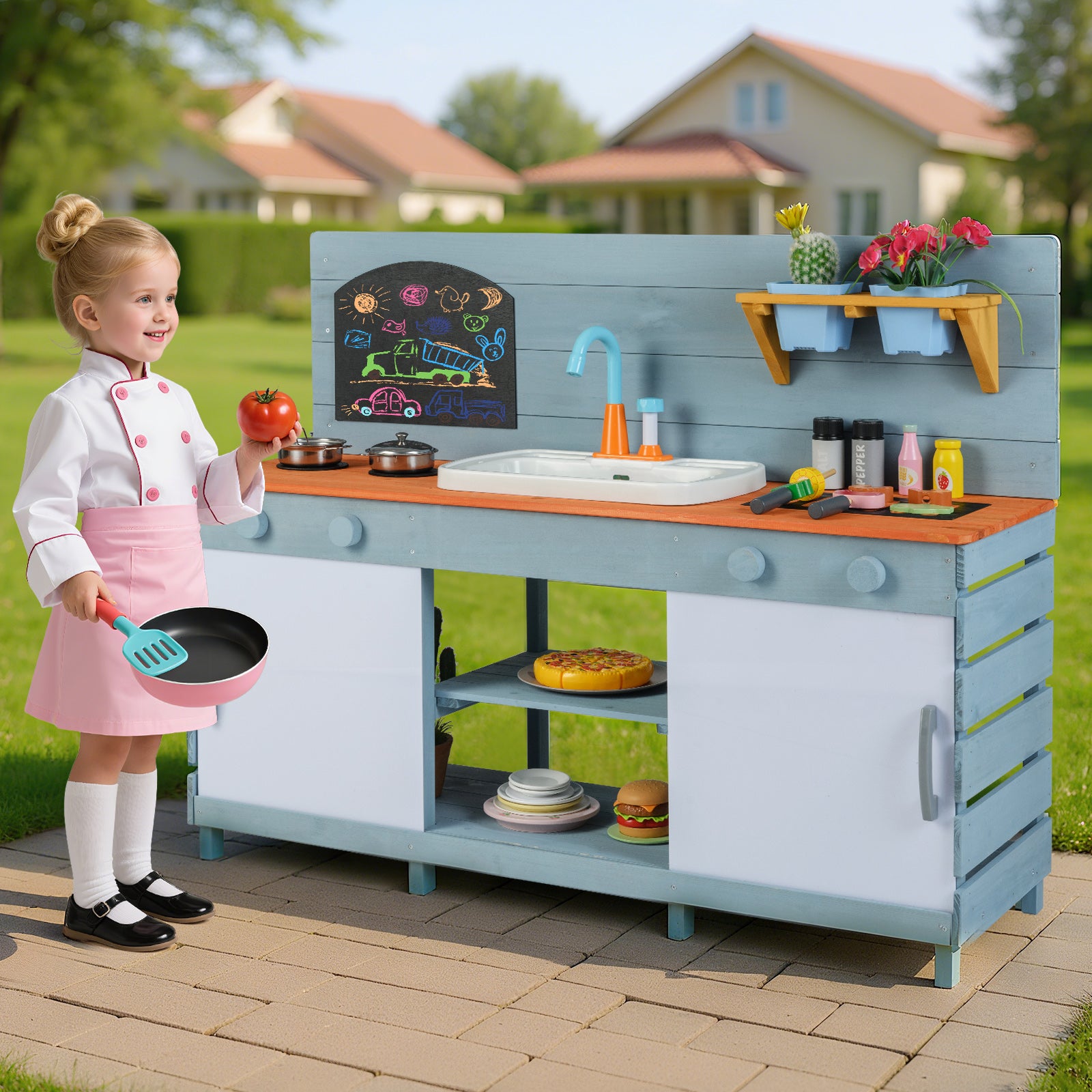 Kids Play Kitchen Set with Stoves for Boys Girls Aged 3-8, Blue Play Kitchen Sets at Gallery Canada
