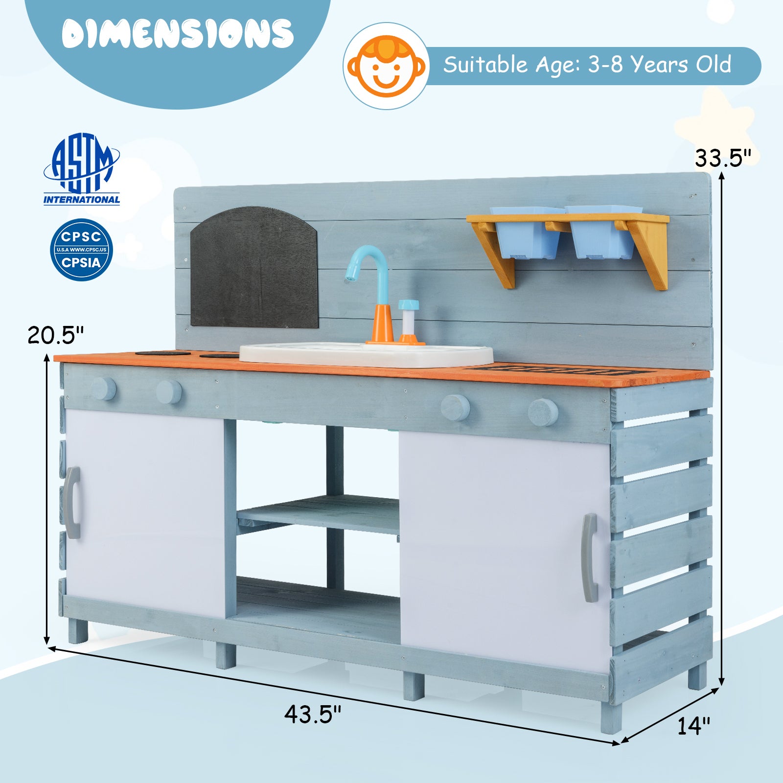 Kids Play Kitchen Set with Stoves for Boys Girls Aged 3-8, Blue Play Kitchen Sets at Gallery Canada