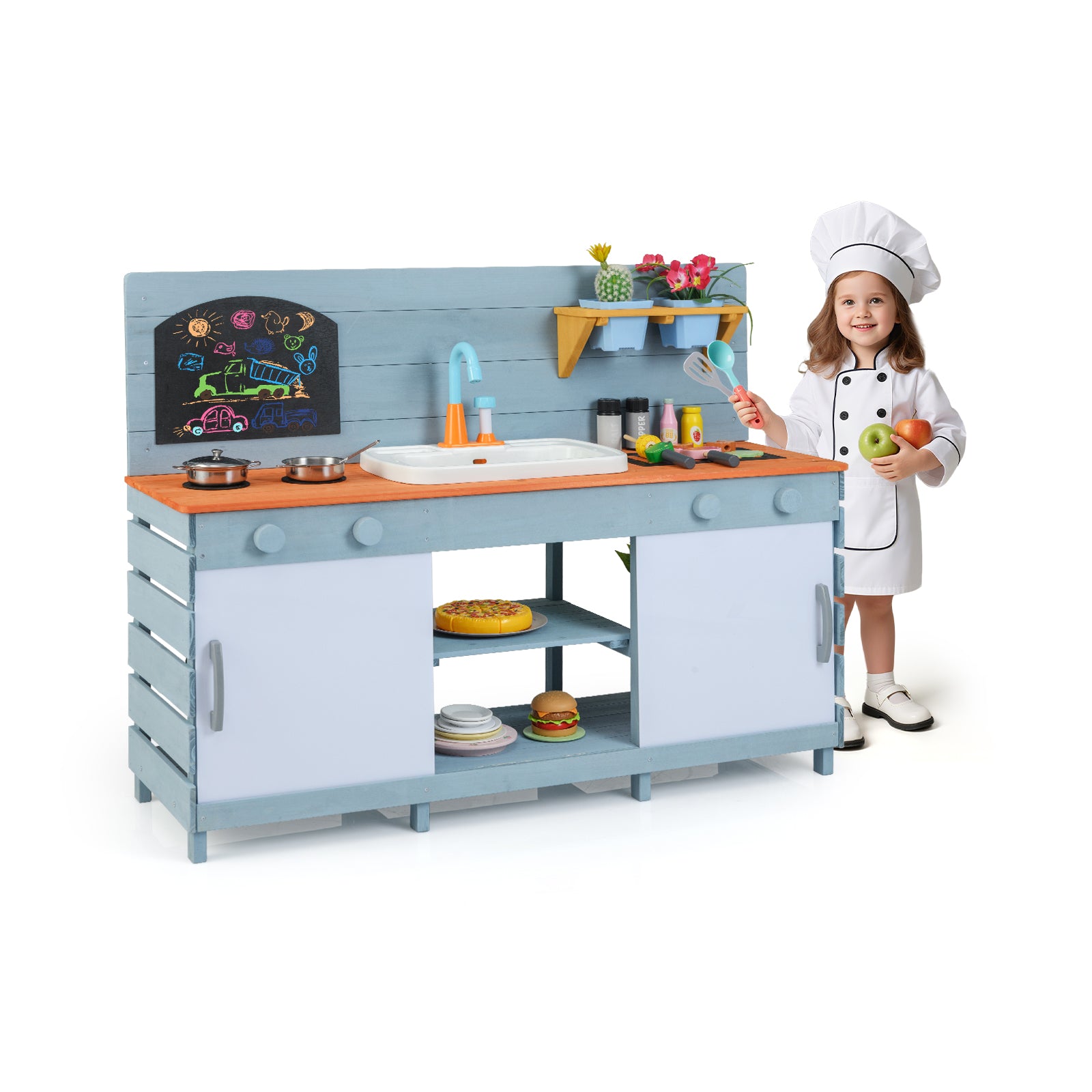 Kids Play Kitchen Set with Stoves for Boys Girls Aged 3-8, Blue Play Kitchen Sets at Gallery Canada