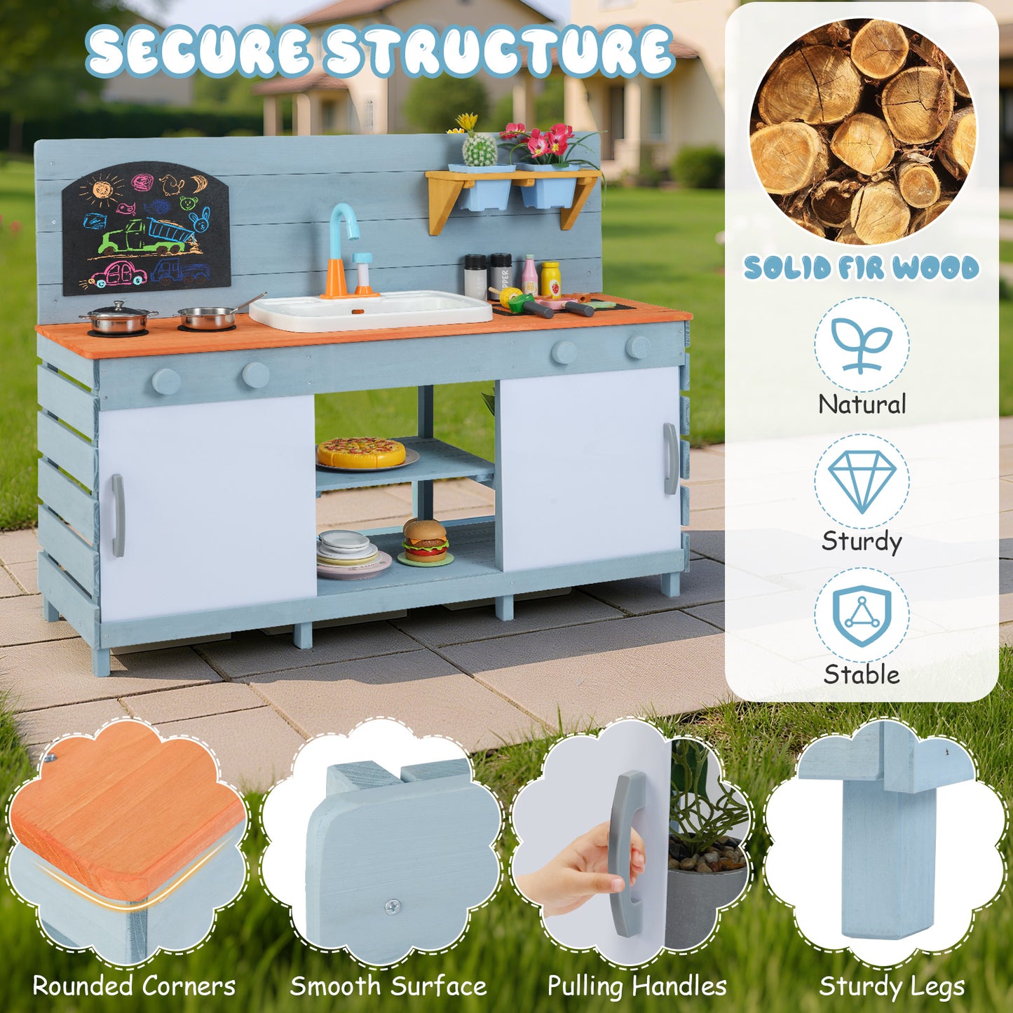 Kids Play Kitchen Set with Stoves for Boys Girls Aged 3-8, Blue Play Kitchen Sets at Gallery Canada