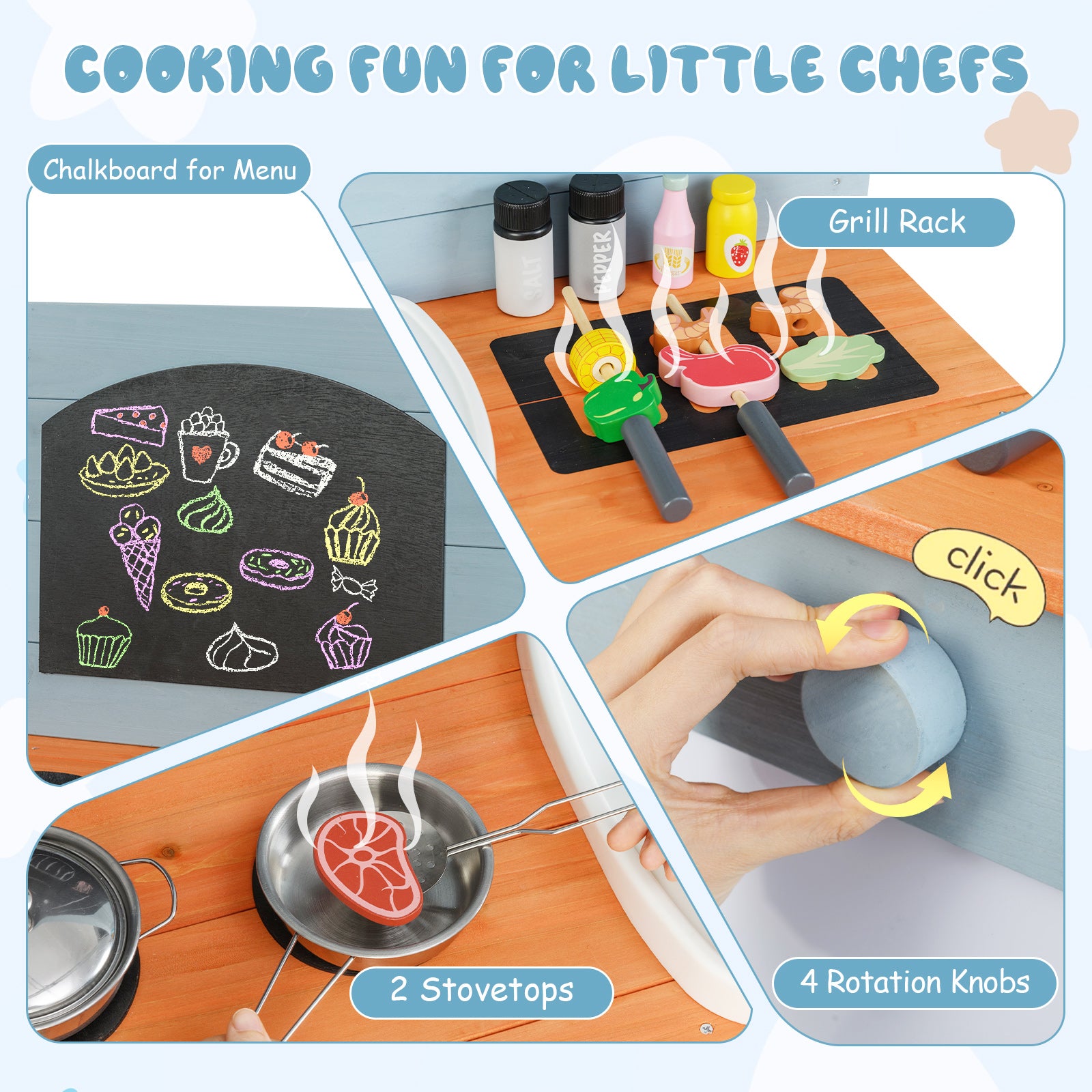 Kids Play Kitchen Set with Stoves for Boys Girls Aged 3-8, Blue Play Kitchen Sets at Gallery Canada