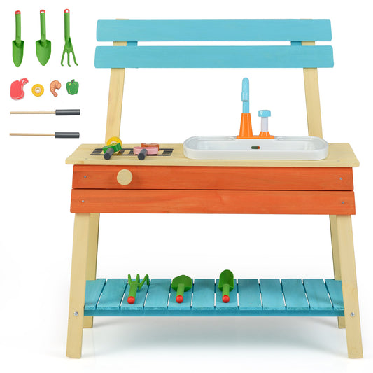 Kids Wooden Play Kitchen Set, Chef Pretend Mud Kitchen, Multicolor Play Kitchen Sets Multicolor at Gallery Canada