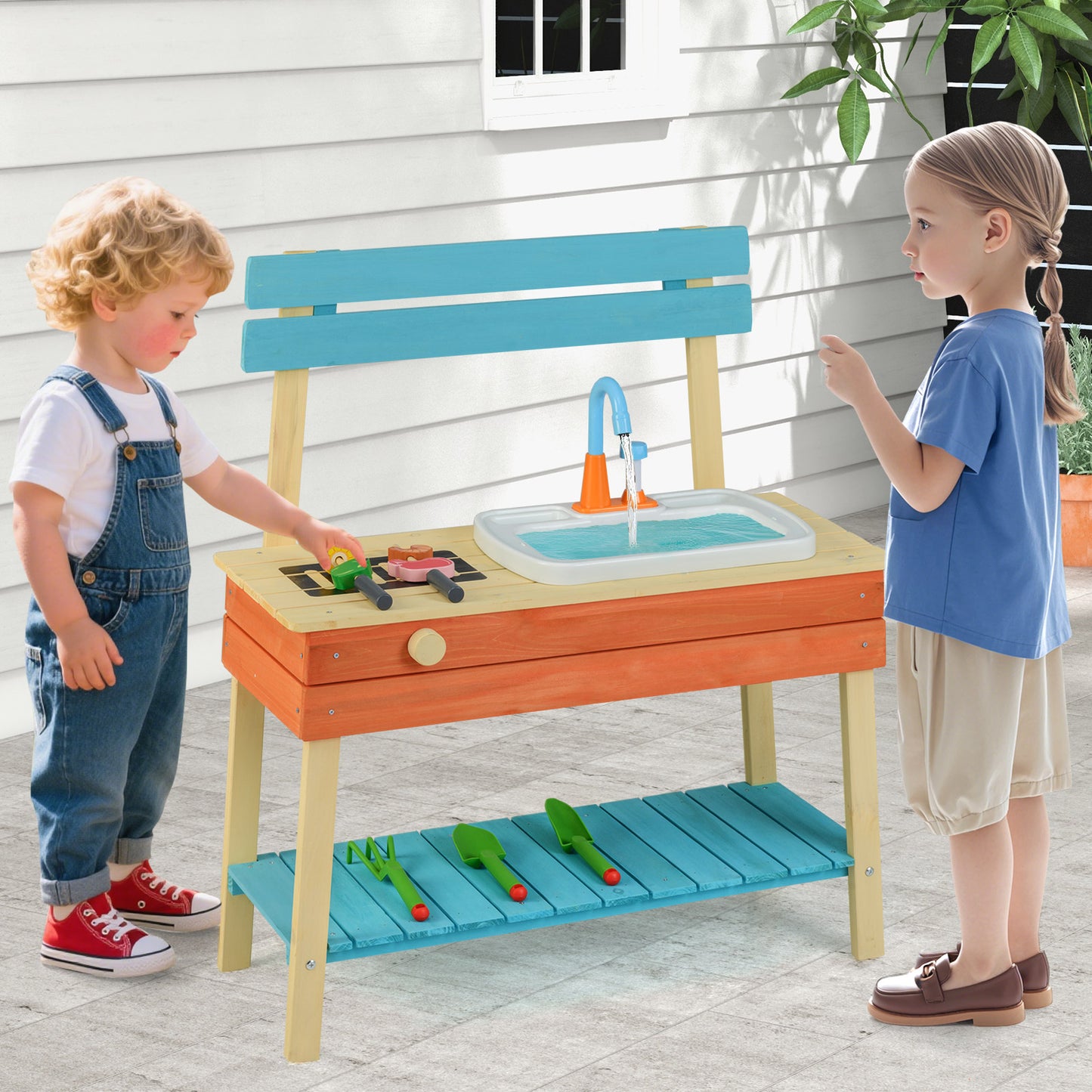 Kids Play Kitchen Set Wooden Kitchen Playset Chef Pretend Mud Kitchen, Multicolor Play Kitchen Sets at Gallery Canada