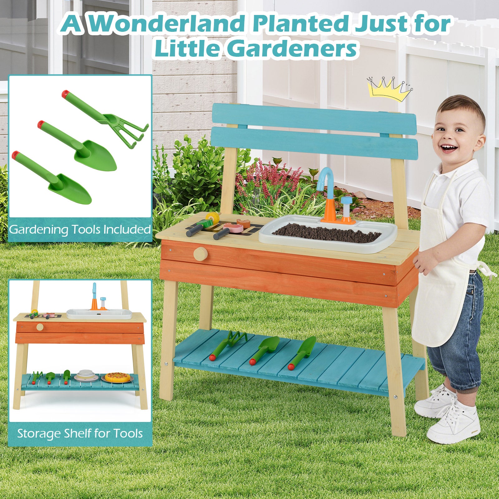Kids Play Kitchen Set Wooden Kitchen Playset Chef Pretend Mud Kitchen, Multicolor Play Kitchen Sets at Gallery Canada