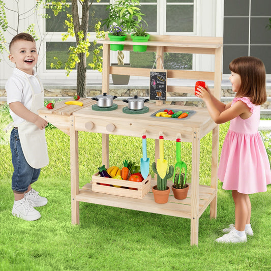 Wooden Kids Play Kitchen Set with Stoves, 3+, Natural Play Kitchen Sets Natural at Gallery Canada