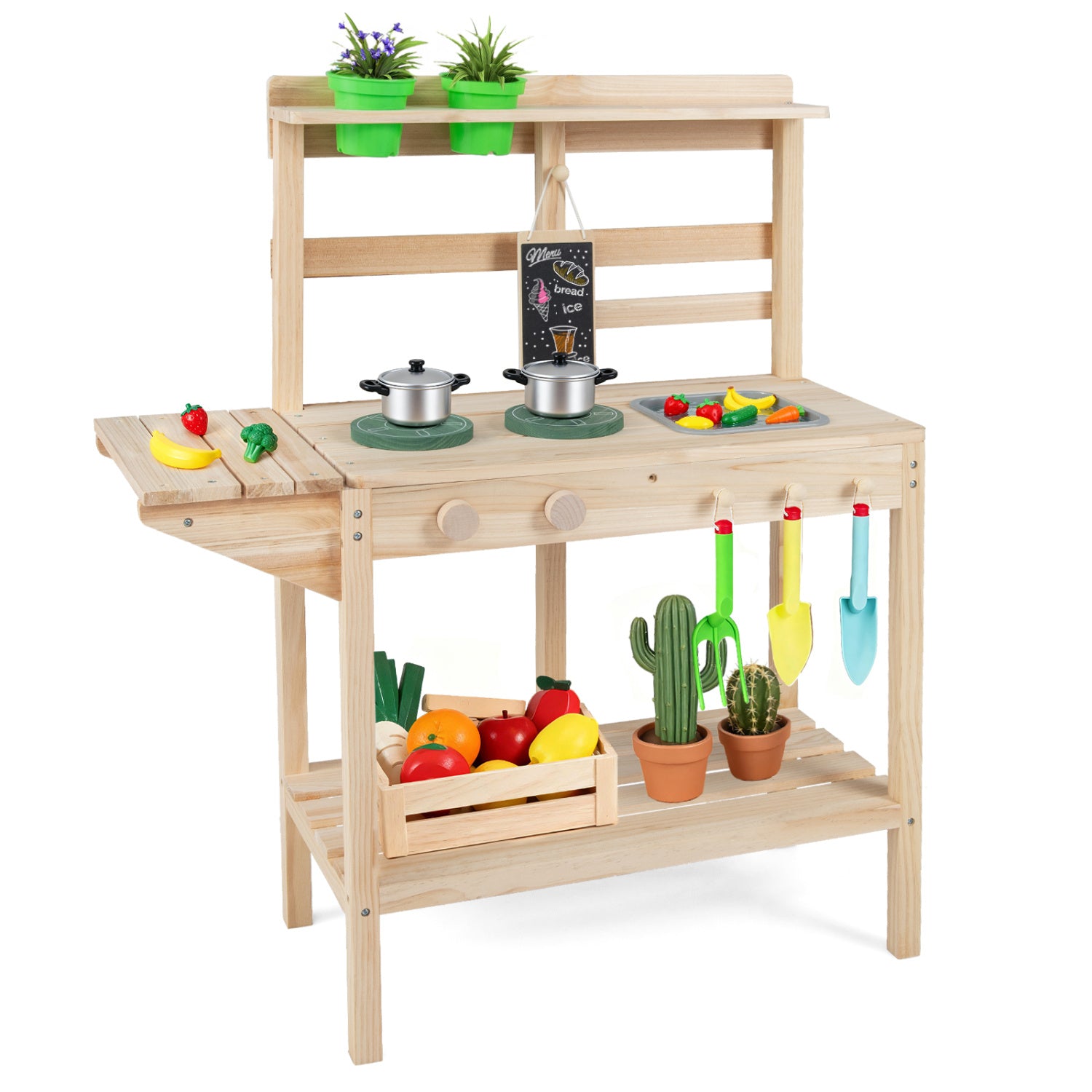 Wooden Kids Play Kitchen Set with Stoves, 3+, Natural Play Kitchen Sets Natural at Gallery Canada