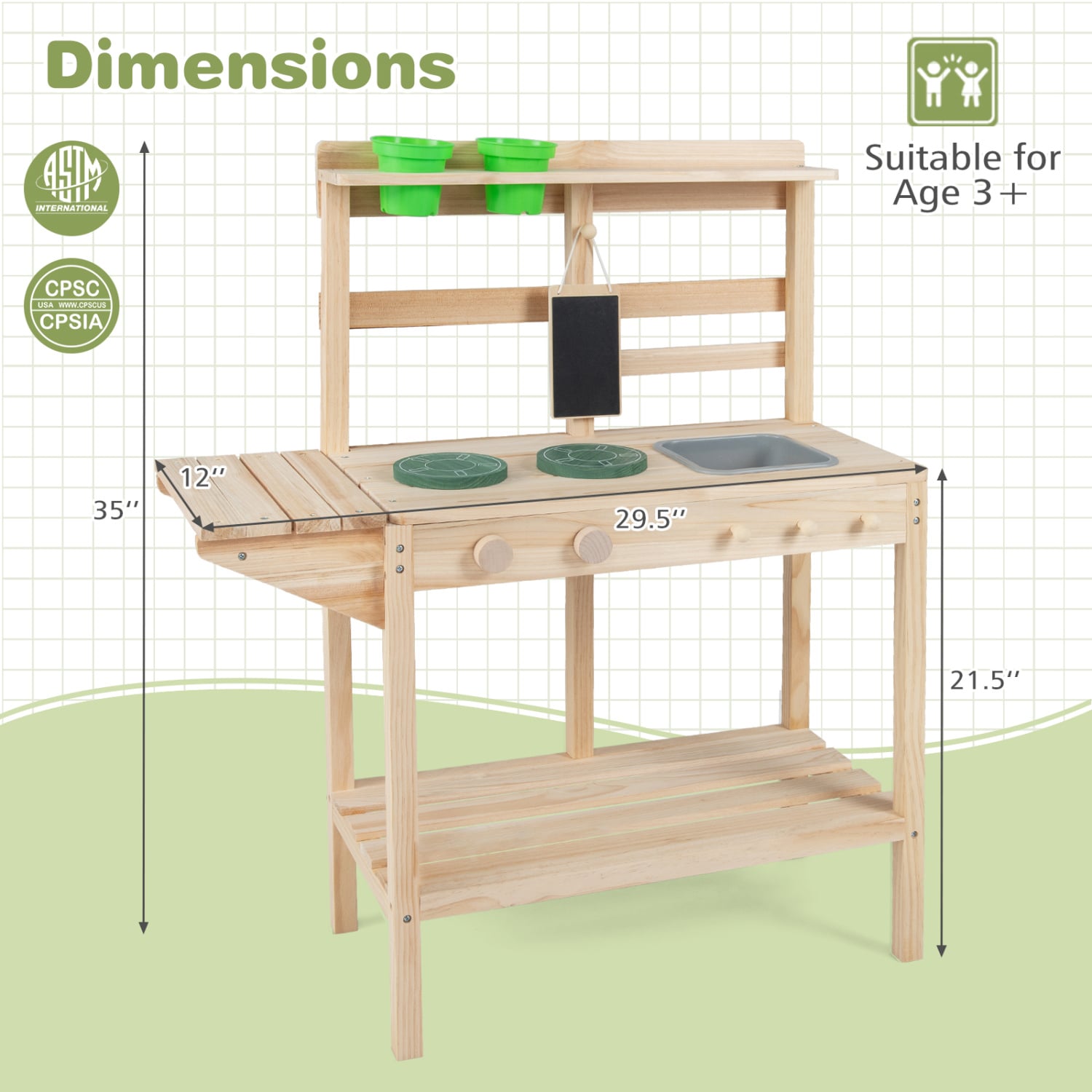 Wooden Kids Play Kitchen Set with Stoves, 3+, Natural Play Kitchen Sets at Gallery Canada