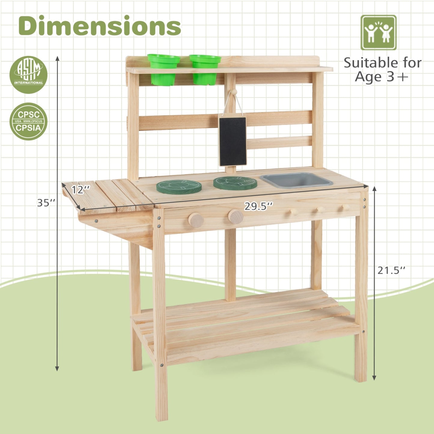 Wooden Kids Play Kitchen Set with Stoves, 3+, Natural Play Kitchen Sets at Gallery Canada