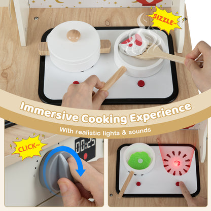 Kids Play Kitchen Wooden Corner Kitchen Playset with Working Faucet and Sink, Beige Play Kitchen Sets at Gallery Canada
