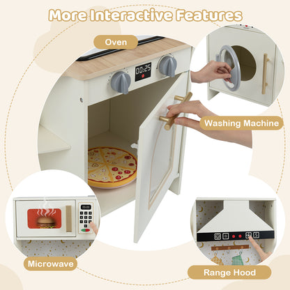 Kids Play Kitchen Wooden Corner Kitchen Playset with Working Faucet and Sink, Beige Play Kitchen Sets at Gallery Canada