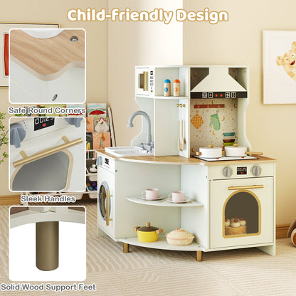 Kids Play Kitchen Wooden Corner Kitchen Playset with Working Faucet and Sink, Beige Play Kitchen Sets at Gallery Canada