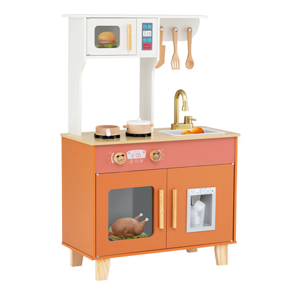 Kids Play Kitchen with Microwave and Rotation Knobs for Girls Boys Aged 3-6, Orange