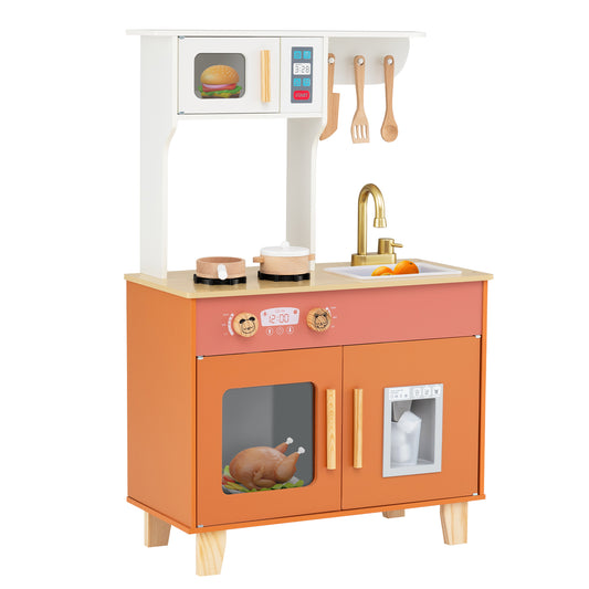 Kids Play Kitchen with Microwave and Rotation Knobs for Girls Boys Aged 3-6, Orange Play Kitchen Sets Orange at Gallery Canada