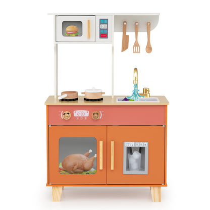 Kids Play Kitchen with Microwave and Rotation Knobs for Girls Boys Aged 3-6, Orange Play Kitchen Sets at Gallery Canada