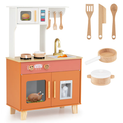 Kids Play Kitchen with Microwave and Rotation Knobs for Girls Boys Aged 3-6, Orange