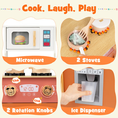 Kids Play Kitchen with Microwave and Rotation Knobs for Girls Boys Aged 3-6, Orange
