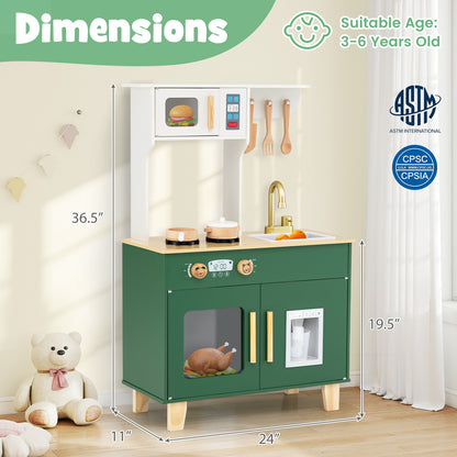 Kids Play Kitchen with Microwave and Rotation Knobs for Girls Boys Aged 3-6, Green