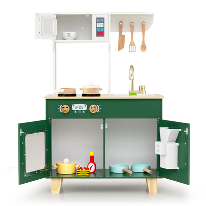 Kids Play Kitchen with Microwave and Rotation Knobs for Girls Boys Aged 3-6, Green