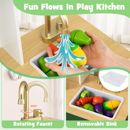 Kids Play Kitchen with Microwave and Rotation Knobs for Girls Boys Aged 3-6, Green