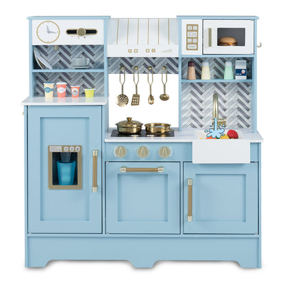 Kids Play Kitchen with Stoves and Faucet for Girls Boys Aged 3-6, Blue
