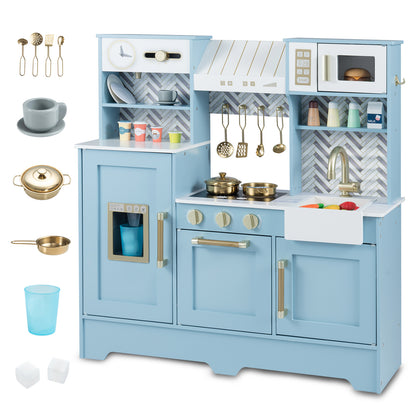 Kids Play Kitchen with Stoves and Faucet for Girls Boys Aged 3-6, Blue