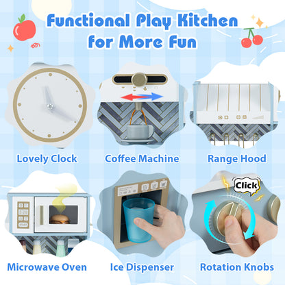 Kids Play Kitchen with Stoves and Faucet for Girls Boys Aged 3-6, Blue