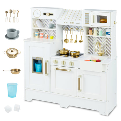 Kids Play Kitchen with Stoves and Faucet for Girls Boys Aged 3-6, White