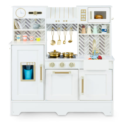 Kids Play Kitchen with Stoves and Faucet for Girls Boys Aged 3-6, White
