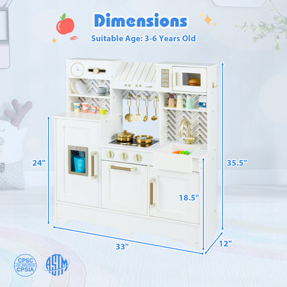 Kids Play Kitchen with Stoves and Faucet for Girls Boys Aged 3-6, White