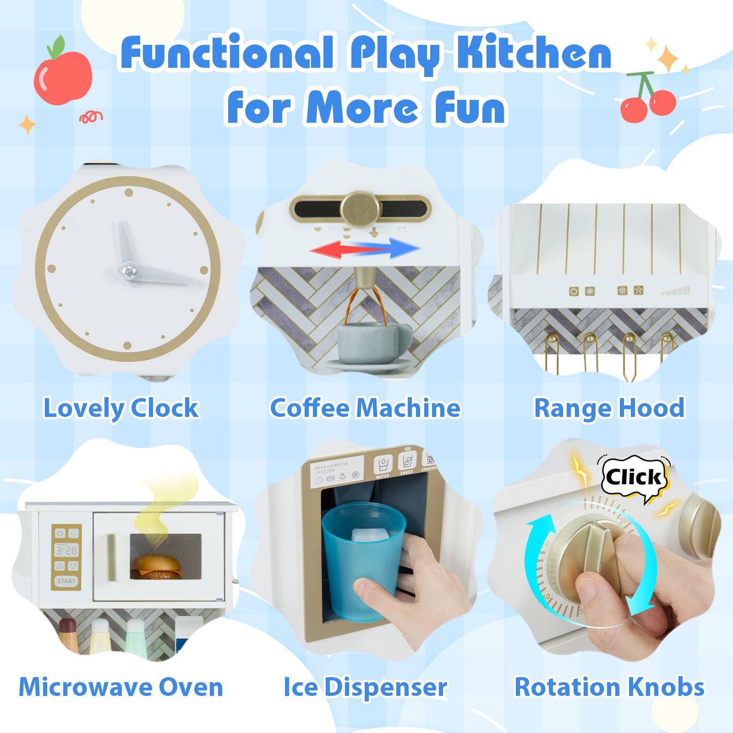 Kids Play Kitchen with Stoves and Faucet for Girls Boys Aged 3-6, White