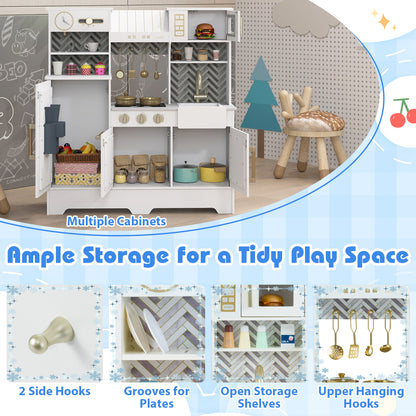 Kids Play Kitchen with Stoves and Faucet for Girls Boys Aged 3-6, White