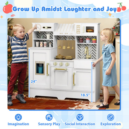Kids Play Kitchen with Stoves and Faucet for Girls Boys Aged 3-6, White