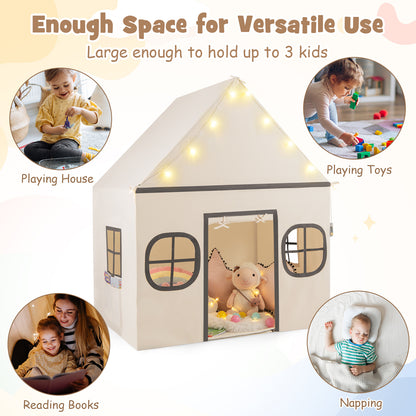 Kids Play Tent Large Playhouse with Door Curtain and Windows Star Lights, Beige Play Tents & Playhouse at Gallery Canada