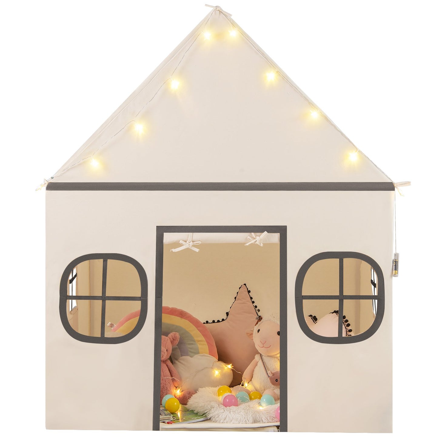 Kids Play Tent Large Playhouse with Door Curtain and Windows Star Lights, Beige Play Tents & Playhouse at Gallery Canada