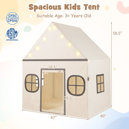 Kids Play Tent Large Playhouse with Door Curtain and Windows Star Lights, Beige Play Tents & Playhouse at Gallery Canada