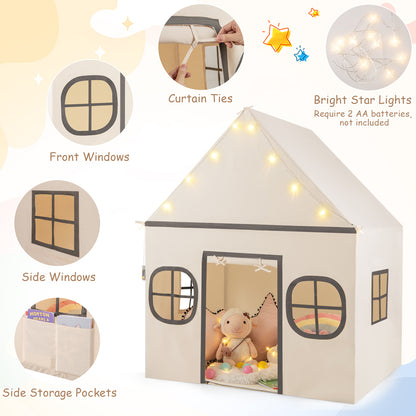 Kids Play Tent Large Playhouse with Door Curtain and Windows Star Lights, Beige Play Tents & Playhouse at Gallery Canada