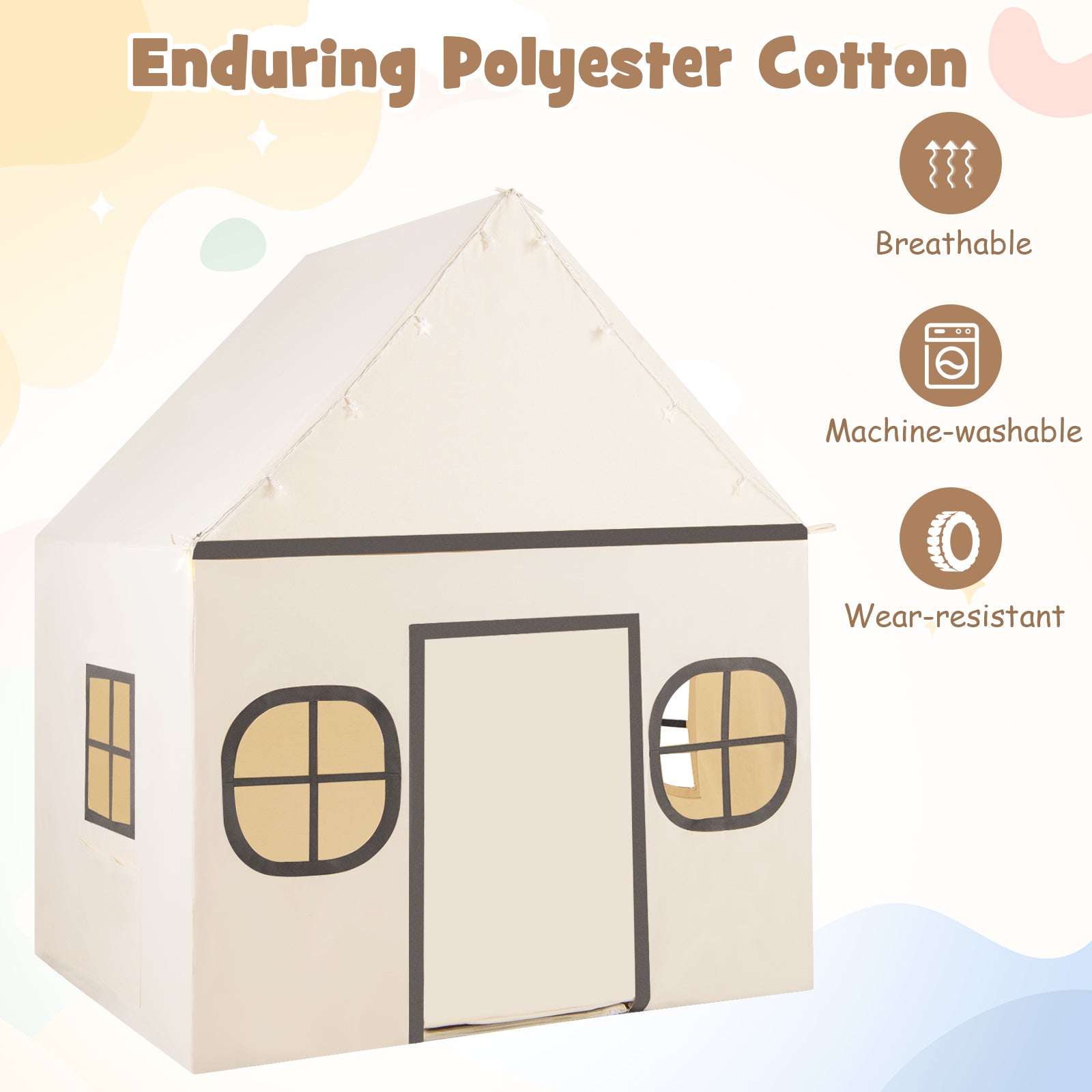 Kids Play Tent Large Playhouse with Door Curtain and Windows Star Lights, Beige Play Tents & Playhouse at Gallery Canada