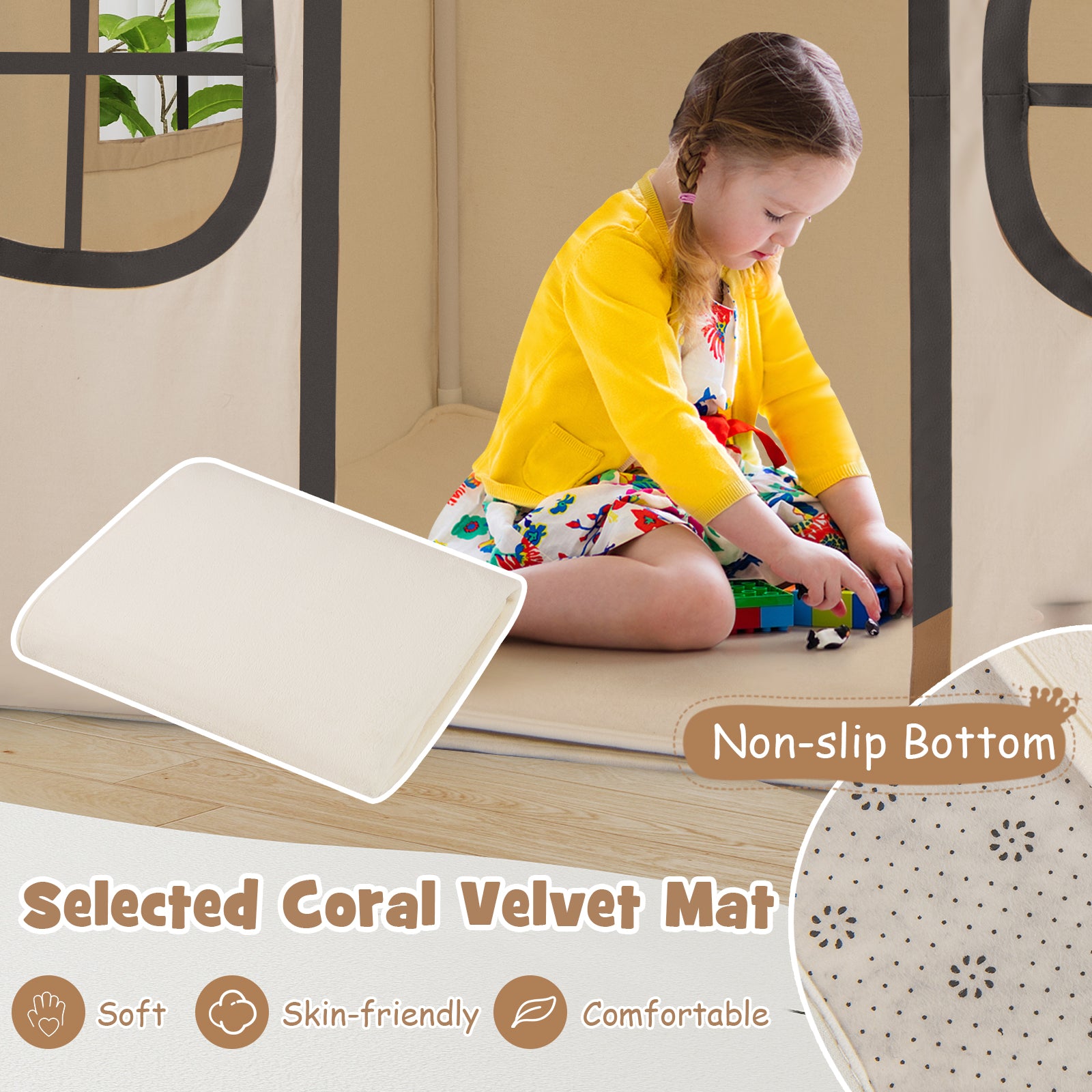 Kids Play Tent, Large, With Door Curtain And Windows Star Lights, Beige Play Tents & Playhouse at Gallery Canada