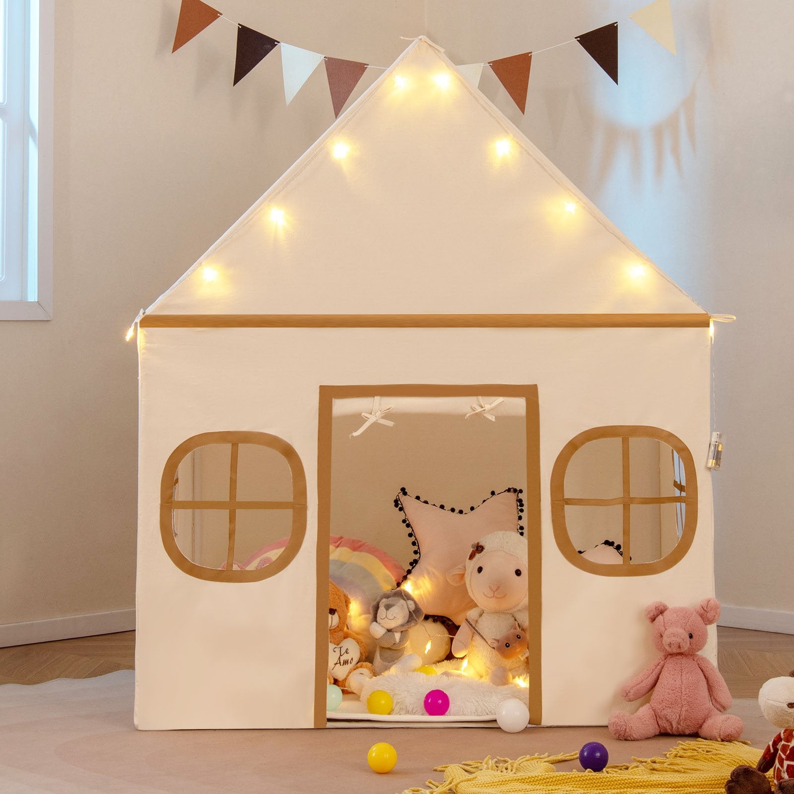 Kids Play Tent Large Playhouse with Door Curtain and Windows Star Lights, Coffee Play Tents & Playhouse at Gallery Canada