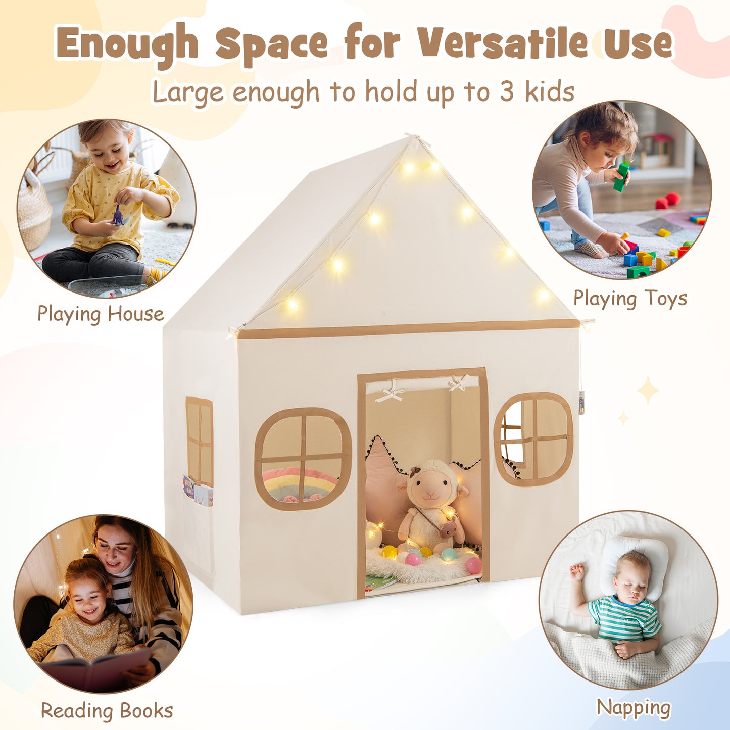 Kids Play Tent Large Playhouse with Door Curtain and Windows Star Lights, Coffee Play Tents & Playhouse at Gallery Canada