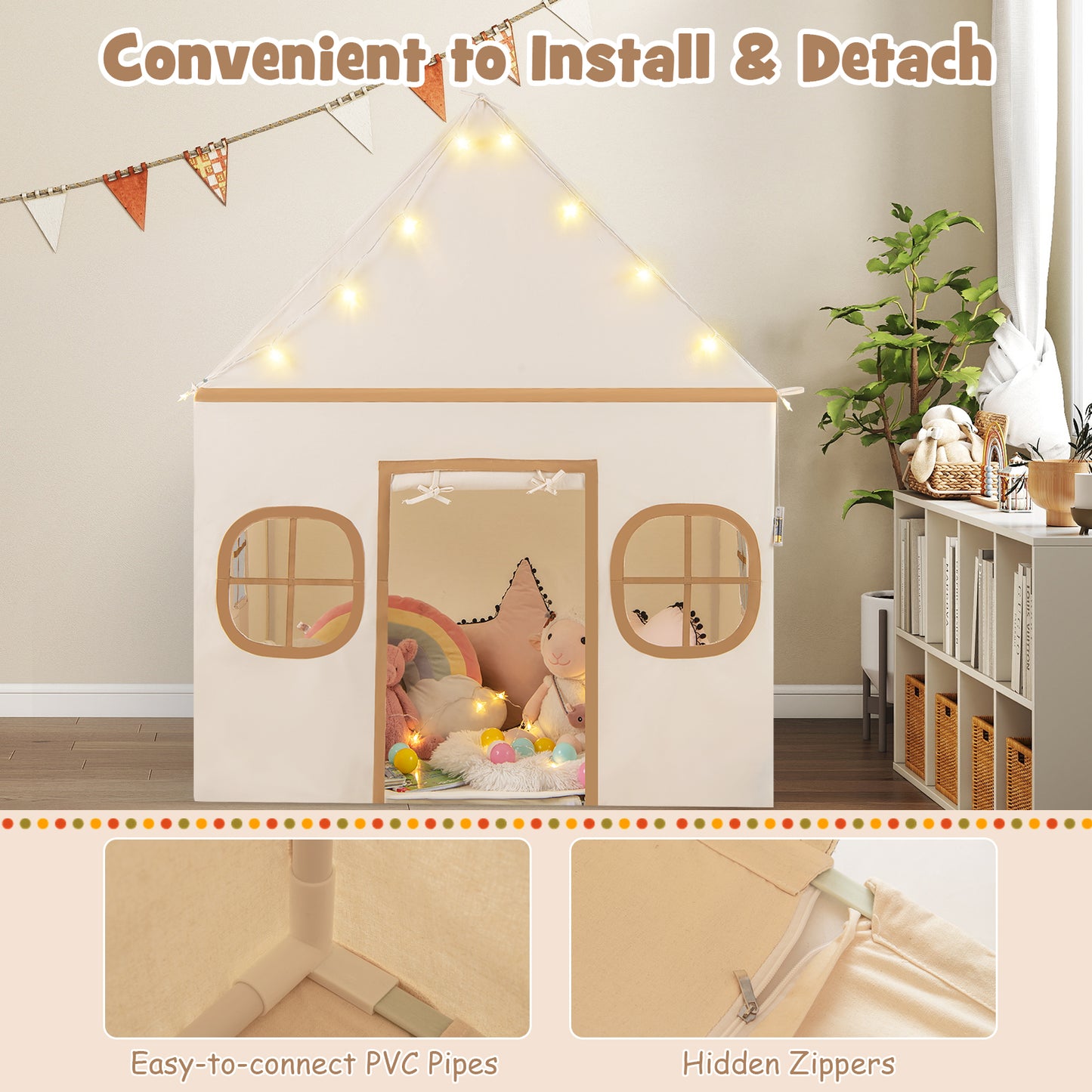 Kids Play Tent Large Playhouse with Door Curtain and Windows Star Lights, Coffee Play Tents & Playhouse at Gallery Canada