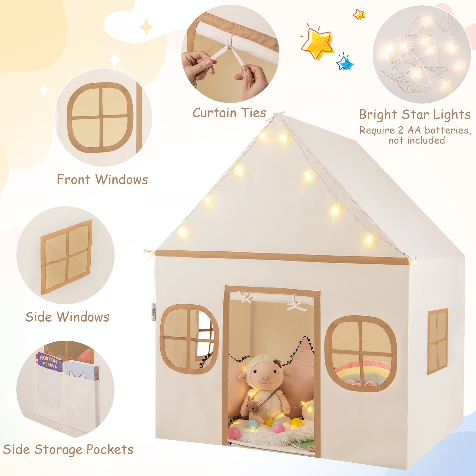 Kids Play Tent Large Playhouse with Door Curtain and Windows Star Lights, Coffee Play Tents & Playhouse at Gallery Canada