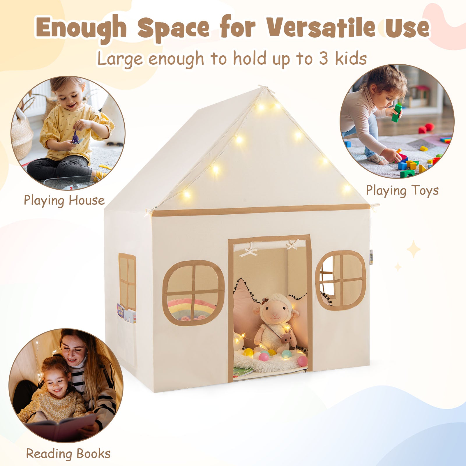 Kids Play Tent Large, Door Curtain, Windows Star Lights, Coffee Play Tents & Playhouse at Gallery Canada