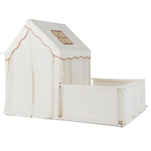 Kids Play Tent with Playpen 2-in-1 Toddler Playhouse with Yard, Beige