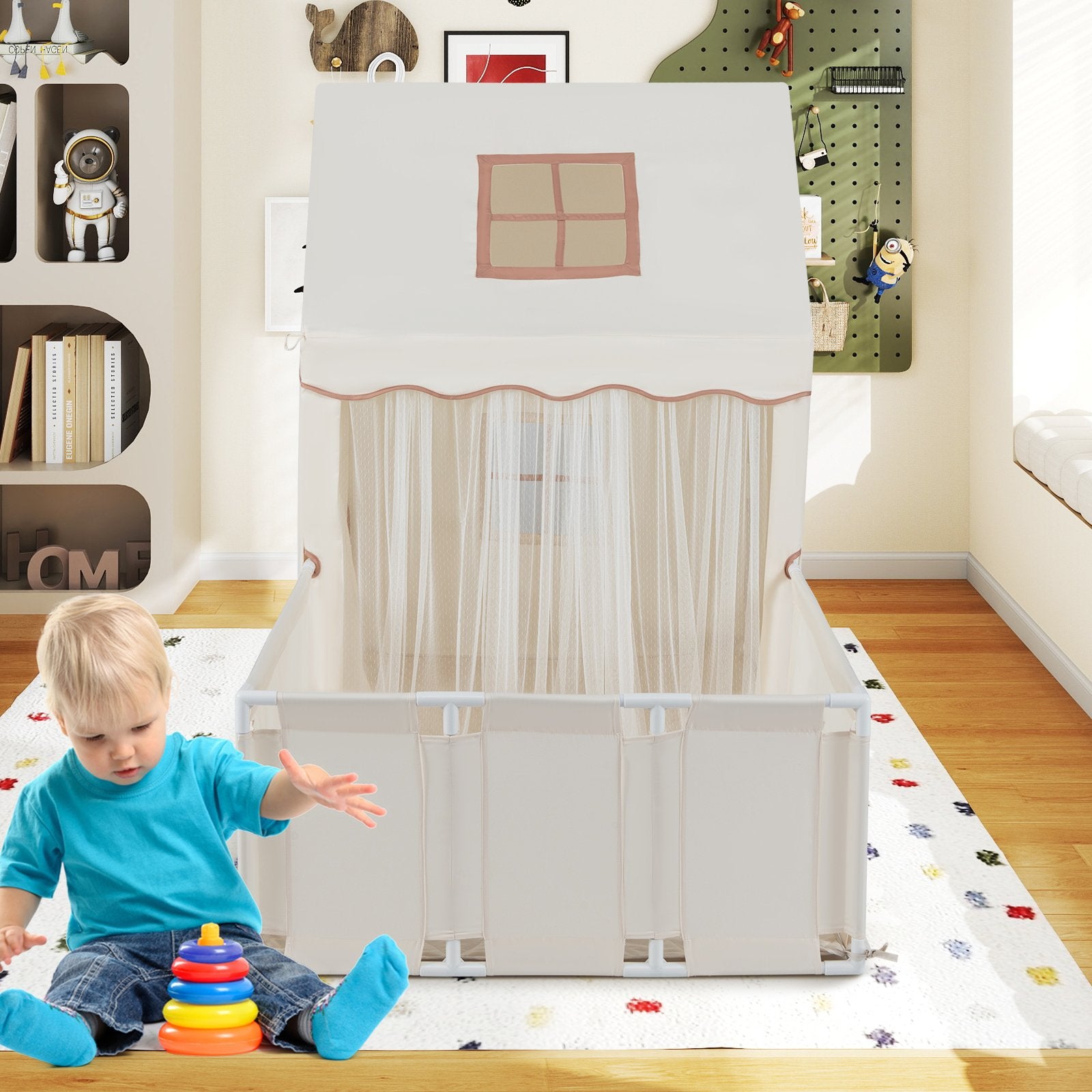 Kids Play Tent with Playpen 2-in-1 Toddler Playhouse with Yard, Beige Play Tents & Playhouse at Gallery Canada
