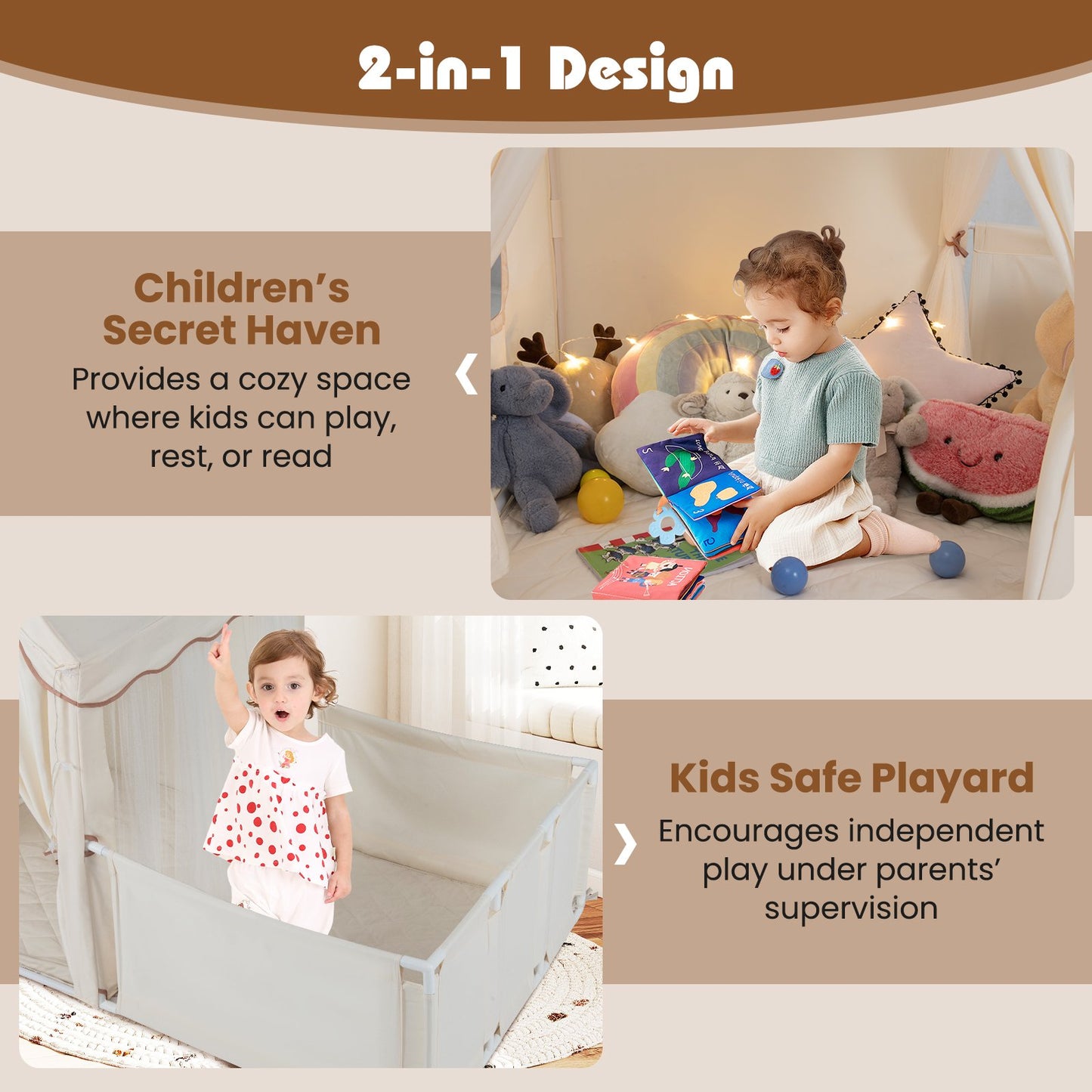 Kids Play Tent with Playpen 2-in-1 Toddler Playhouse with Yard, Beige Play Tents & Playhouse at Gallery Canada